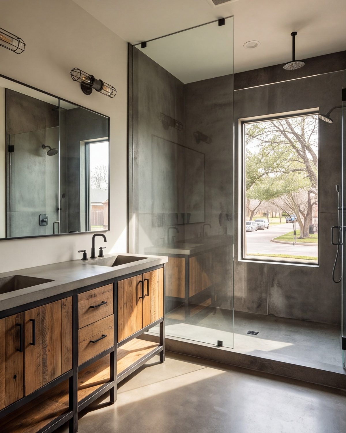 Primary bathroom remodel in Dallas with walk-in shower and double vanity