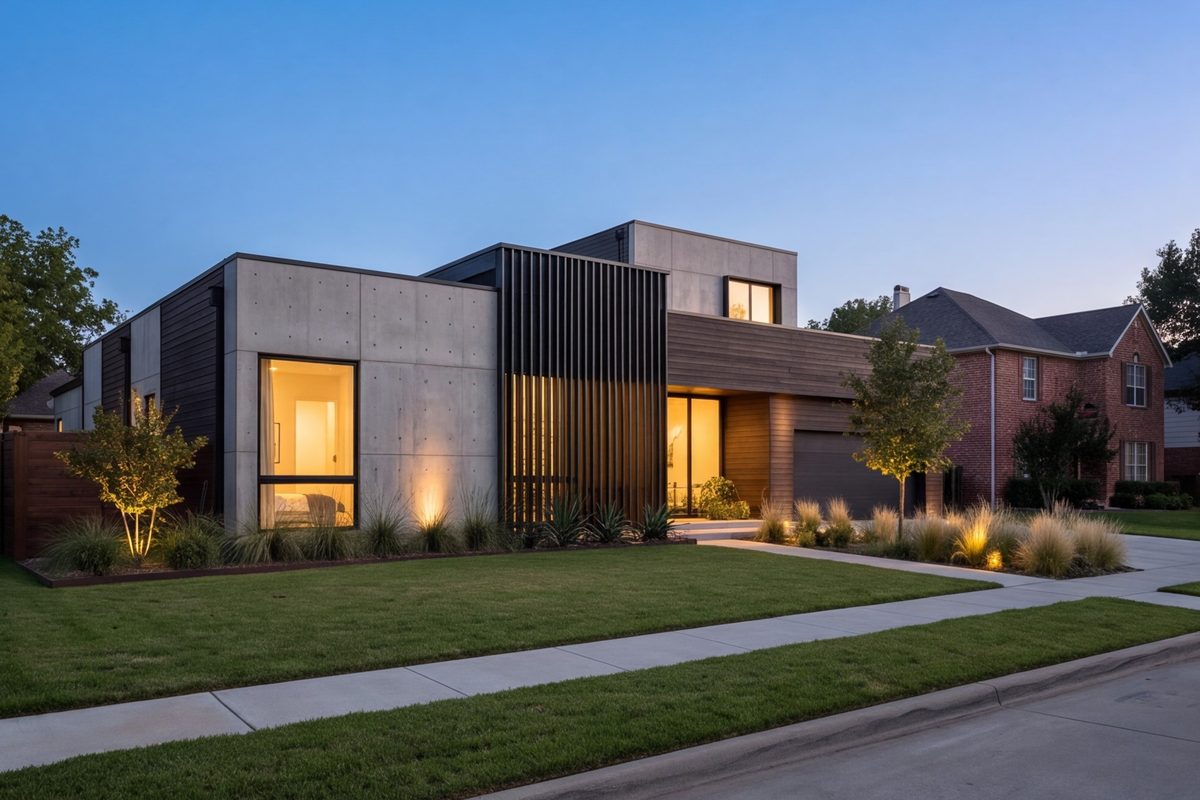 New custom home in Dallas seen from the street
