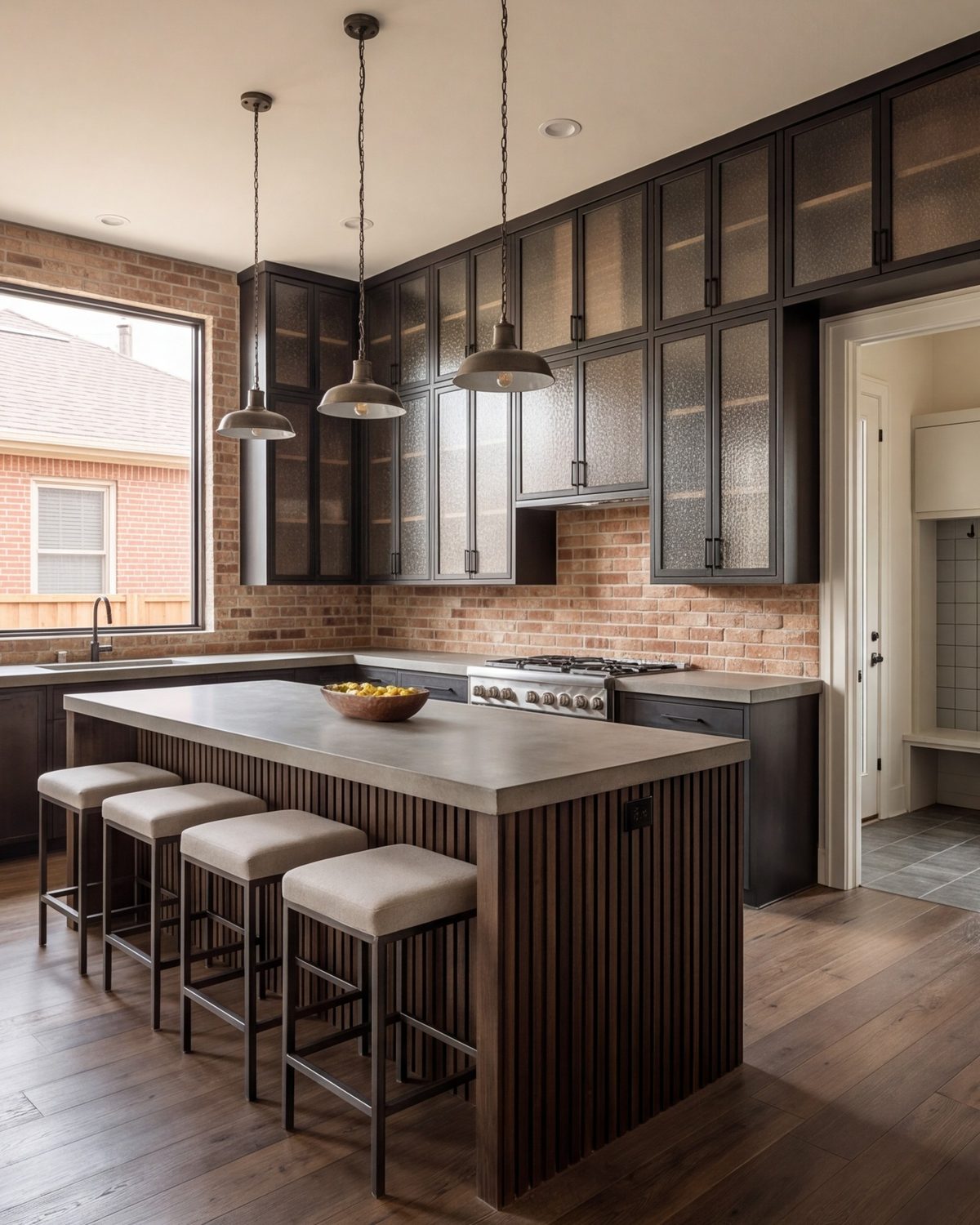 Modern kitchen remodel in Dallas with island and tall cabinets
